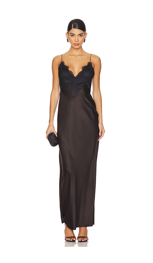 Ser.o.ya Grenache Satin Maxi Dress In Ash Brown