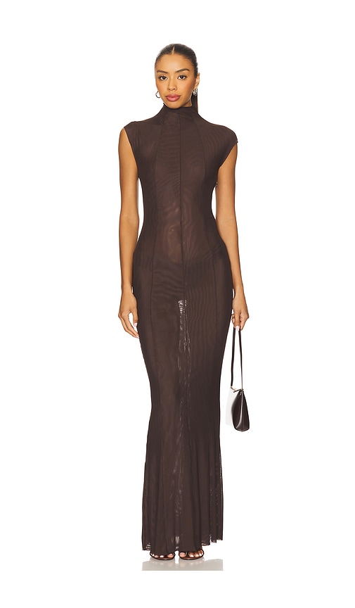 Laissa Mesh Maxi Dress in Chocolate. - size XS (also in L, M, S, XL, XXS)