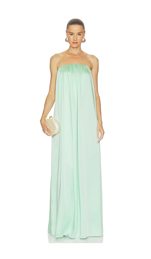 light green satin maxi dress Flora Satin Maxi Dress