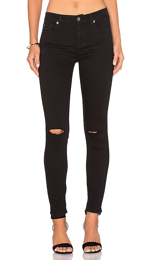 7 For All Mankind b(air) Ankle Knee Hole Skinny in Black | REVOLVE