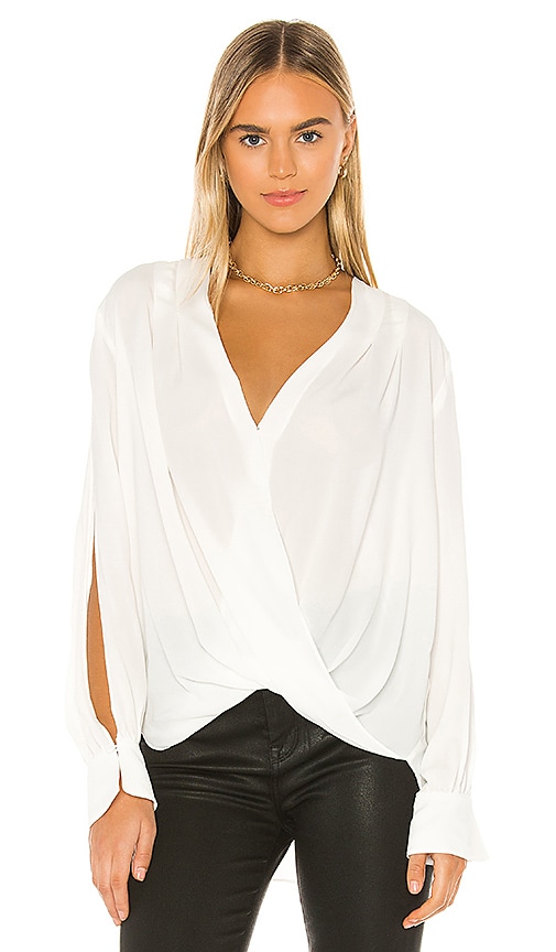 7 For All Mankind Drape Front V Neck Top In Soft White