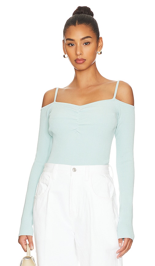 7 For All Mankind Ribbed Cold Shoulder Top In Pale Blue