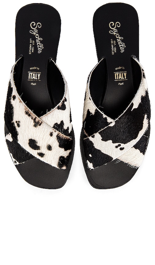 Seychelles Total Relaxation Slide In Black Cow Print