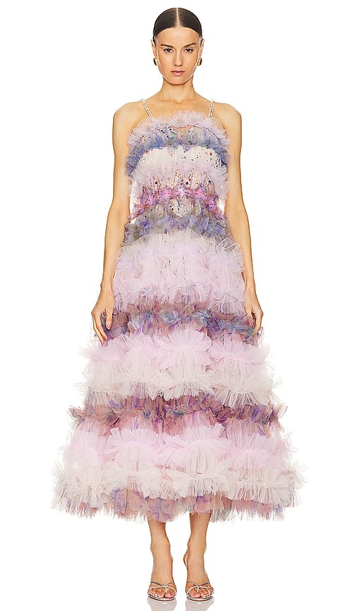 Susan Fang Tiered Tulle Dress in Pink