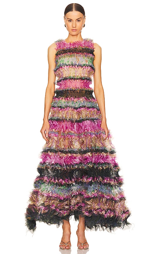 Susan Fang Tulle Tiered Maxi Dress In 粉色