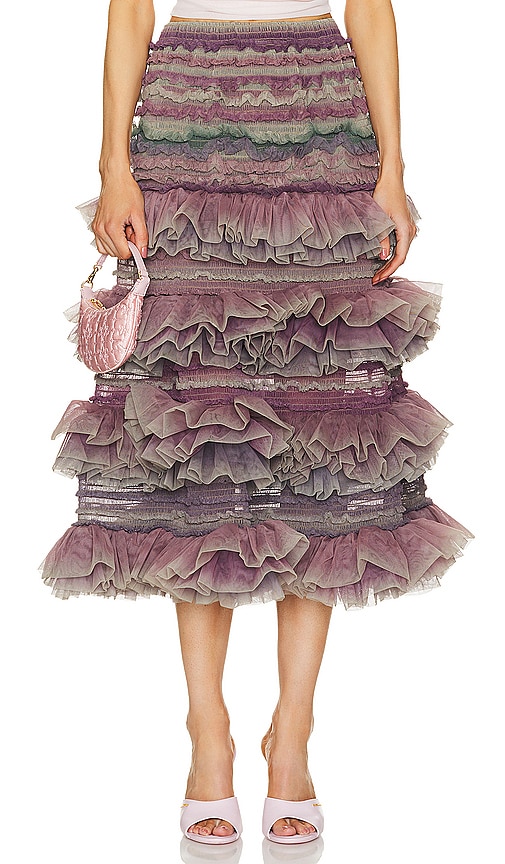 Shop Susan Fang Tulle Midi Skirt In 紫色