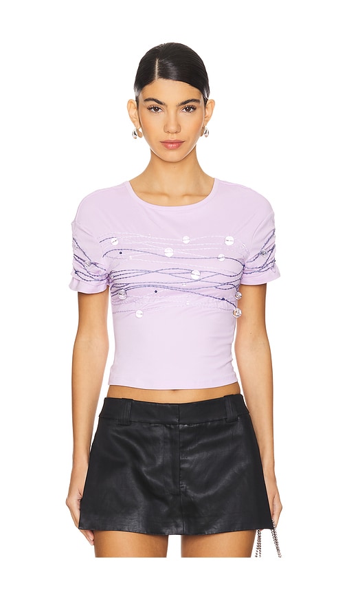 Susan Fang Beaded Short Sleeve Top In 퍼플