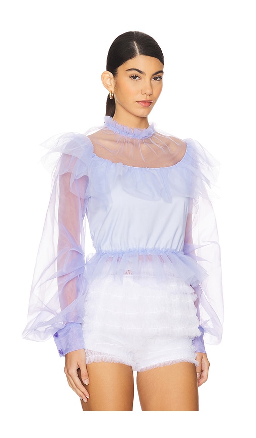 Shop Susan Fang Organza Balloon Sleeve Top In 퍼플