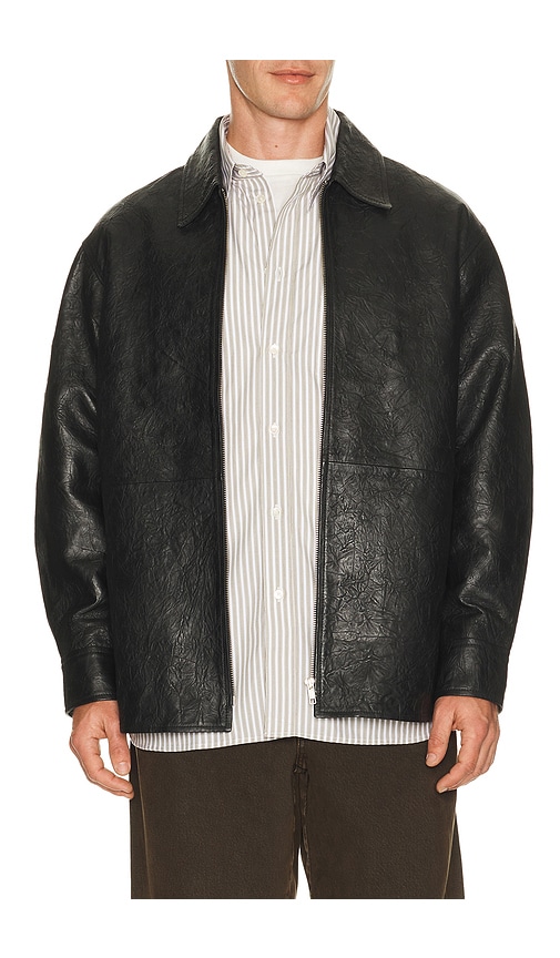 Sunflower Crinkle Leather Shirt Jacket in Black | REVOLVE