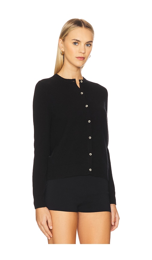Soft Goat Buttoned Crew Neck Sweater In Black