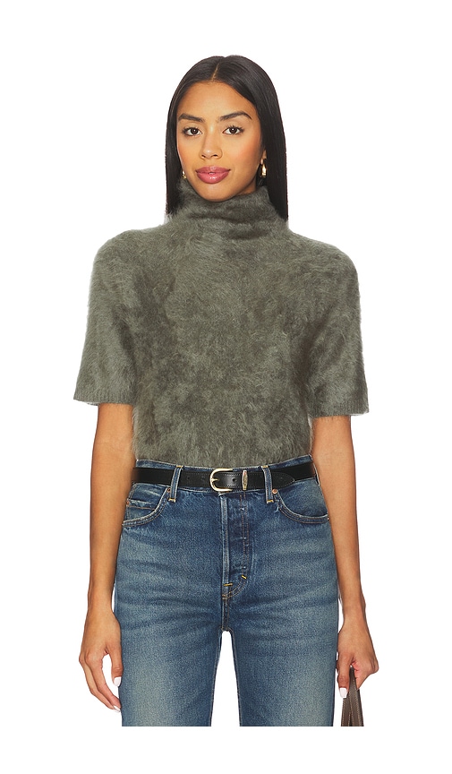 Soft Goat Brushed Short Sleeve Turtleneck Pullover In Green