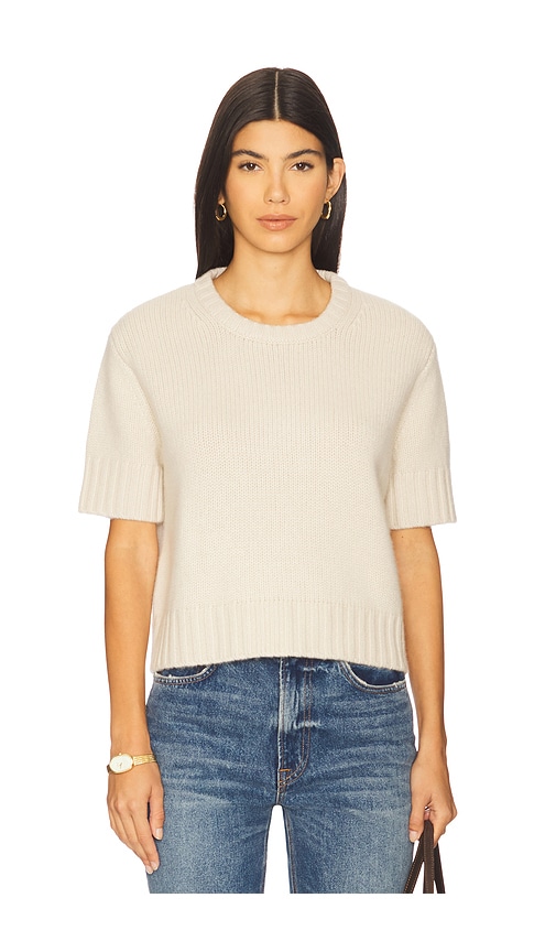 Soft Goat Chunky Short Sleeve Pullover In Neutral