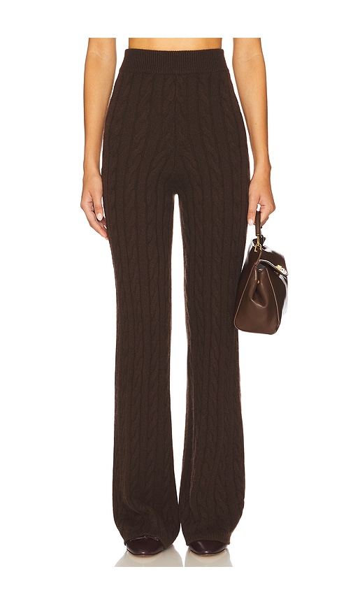 Soft Goat Cable Knit Pants In Brown