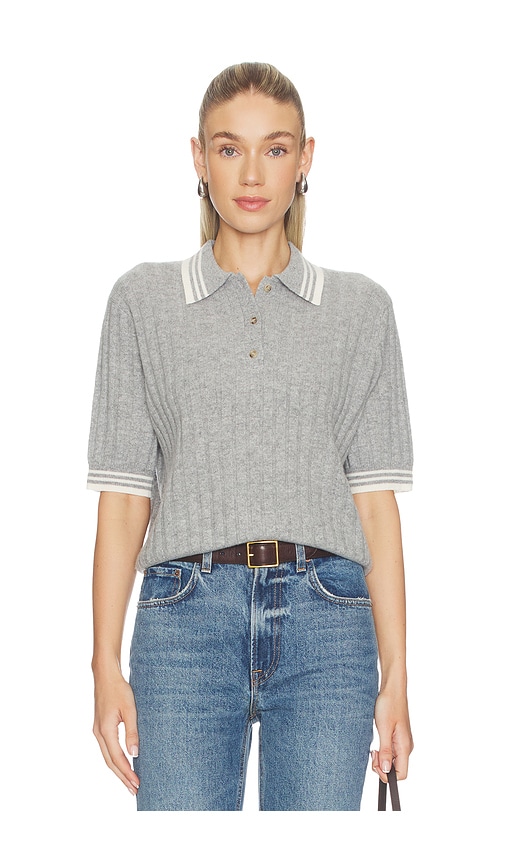 Soft Goat Striped Pique Top In Gray