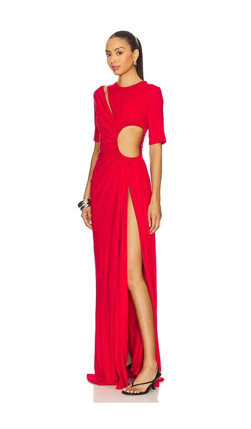  Sid Neigum Gathered Slit Maxi Dress In Red. Size S. Also In Xs. 