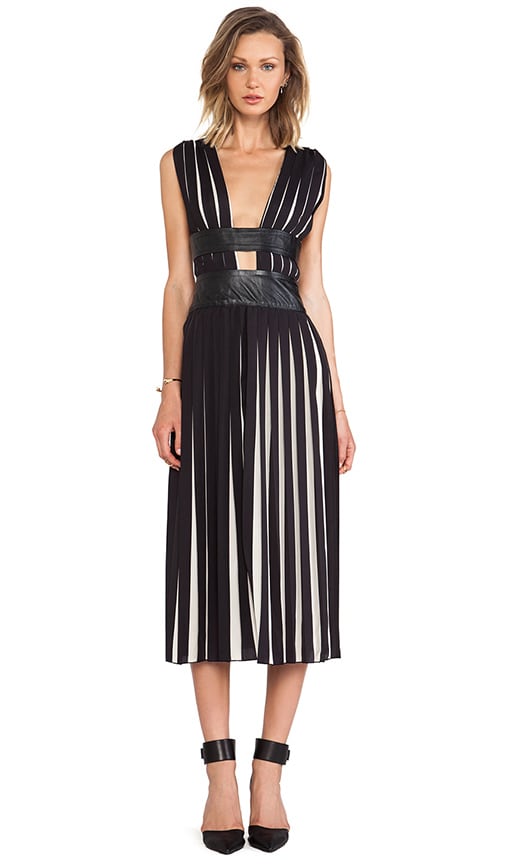 black white pleated dress