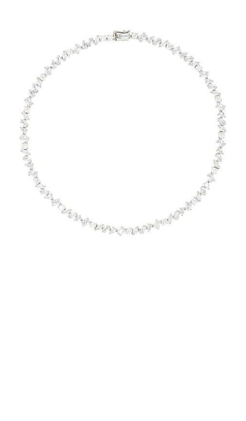 Pear Diamond Tennis Necklace in Metallic Silver.