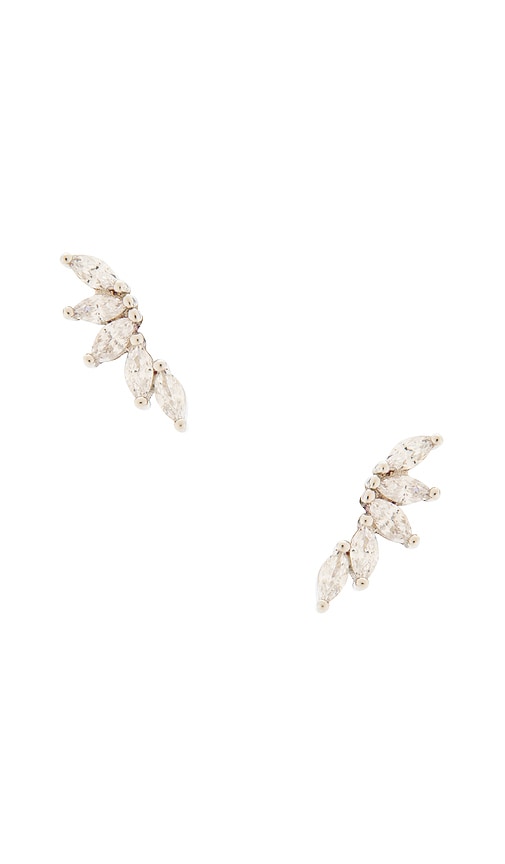 Fallen Leaf Ear Climber in Metallic Silver.