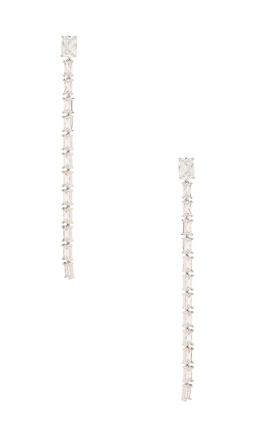 Baguette Tennis Earring in Metallic Silver.