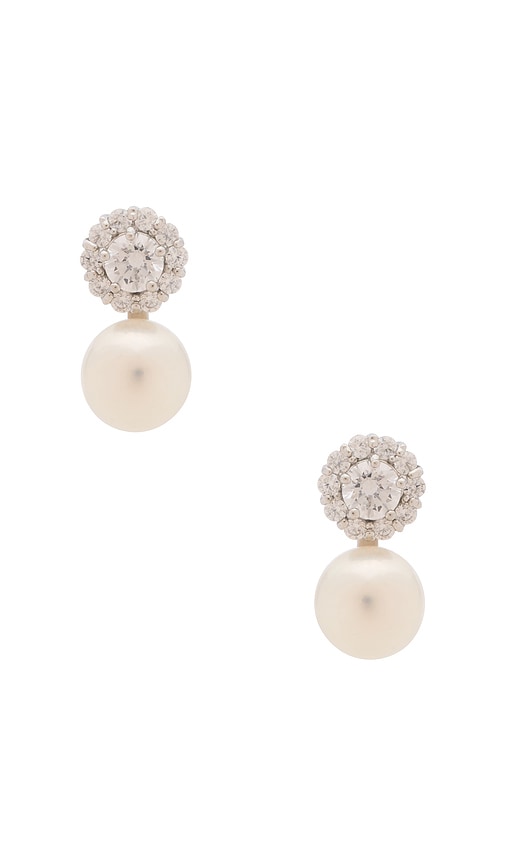 Shashi Halo Stud Pearl Drop Earring In Metallic