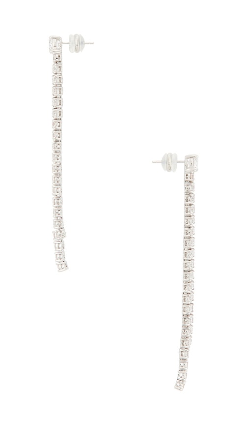  Shashi Solitaire Tennis Drop Earring In Metallic Silver. 