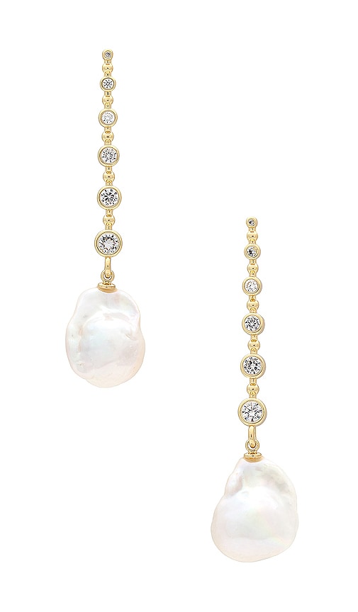 Shashi Diamond Baroque Drop Earring In Gold & Pearl
