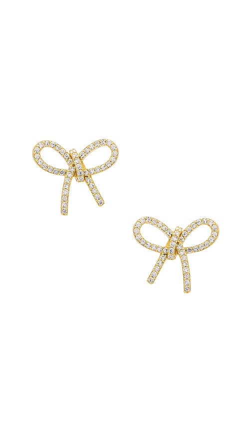 Shop Shashi Petite Pave Bow Stud In 金色