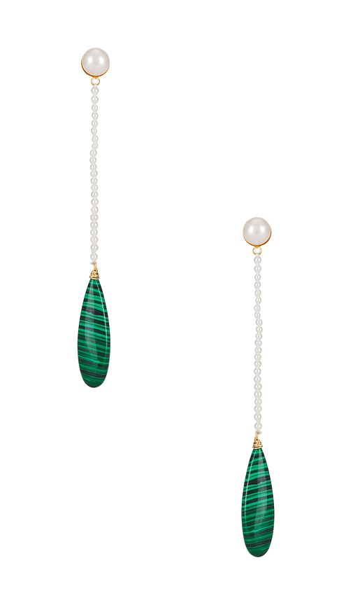 Shop Shashi Malachite Pearl Drop Earring In 珍珠