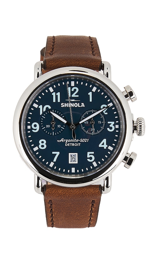 Runwell 2 Eye Chrono 41mm Watch British Tan Leather Strap in Blue.