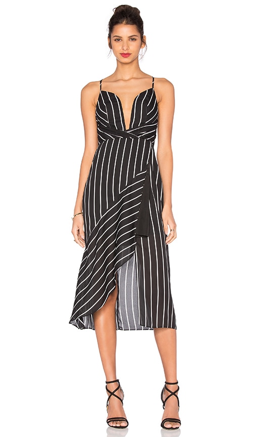 Shona Joy Isabelle Asymmetric Cocktail Dress in Black & White Stripe ...