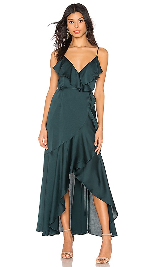 Shona Joy Luxe Bias Frill Wrap Dress in Emerald | REVOLVE