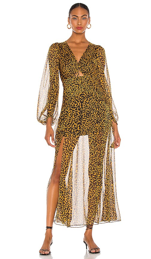 Shona Joy Raphael Ruched V Neck Maxi Dress in Black & Multi | REVOLVE