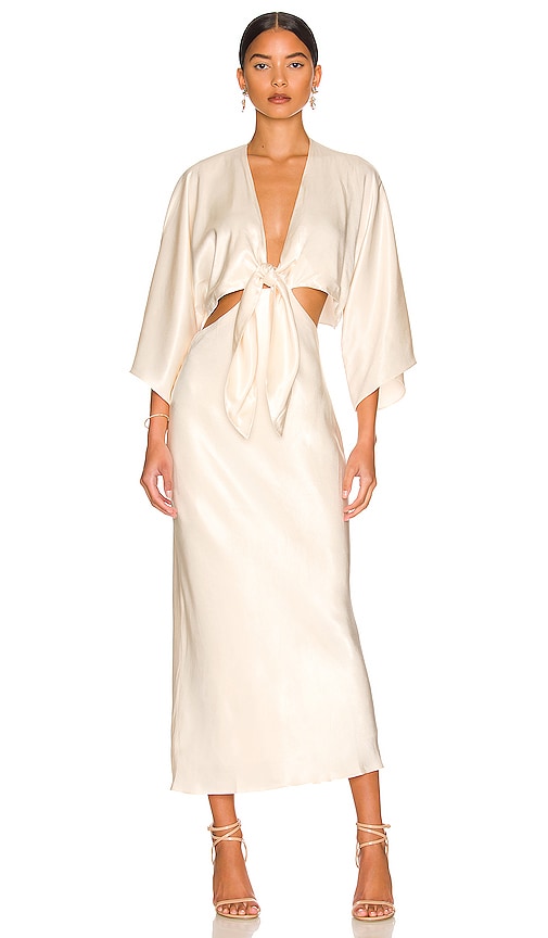 Shona Joy La Lune Tie Front Bias Midi Dress in Cream