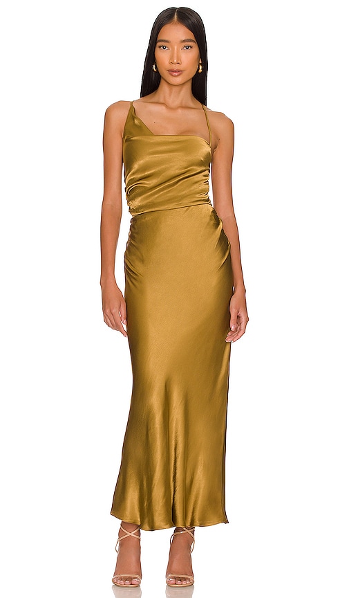 Shona Joy Giorgia Asymmetrical Midi Dress in Olive Oil