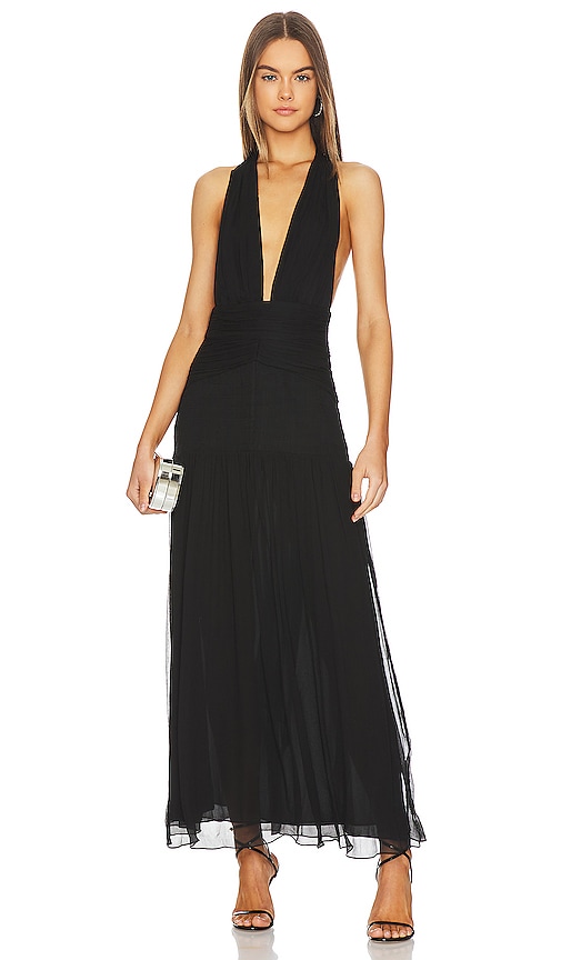 Shona Joy Lauren Tie Back Midi Dress in Black | REVOLVE