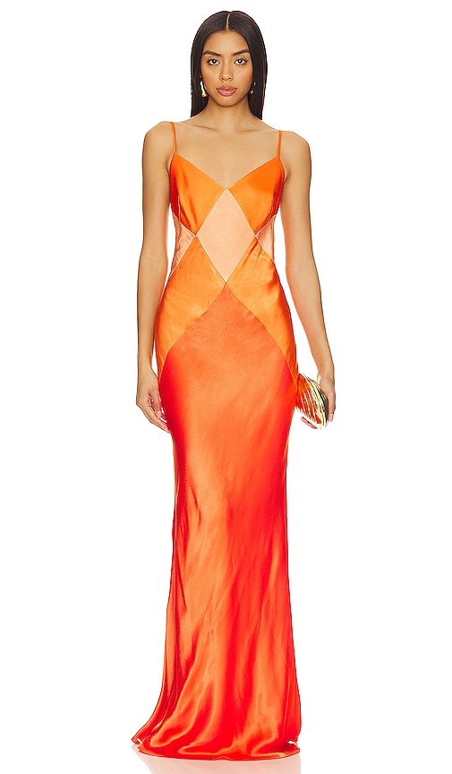 Shona Joy Mia Spliced Maxi Dress in Red Orange & Hibiscus