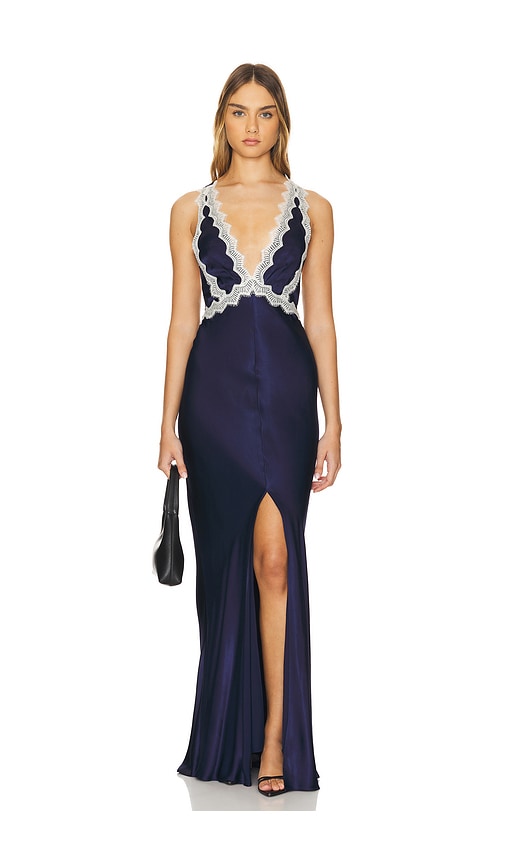 Shona Joy Camille Lace Cross Maxi Dress in Deep Midnight