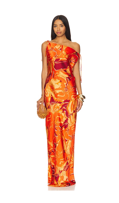 Shona Joy Chara Silk Tie Maxi Dress in Flame & Multi