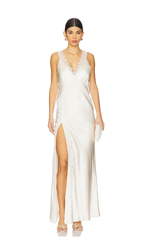 La Lune Cumulus Silk Lace Strap Split Maxi Dress