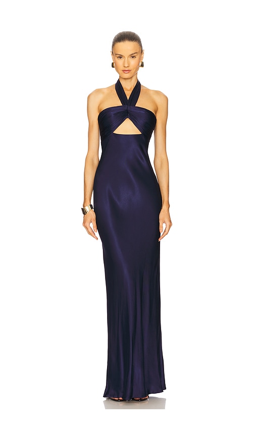 La Lune Ruched Halter Maxi Dress