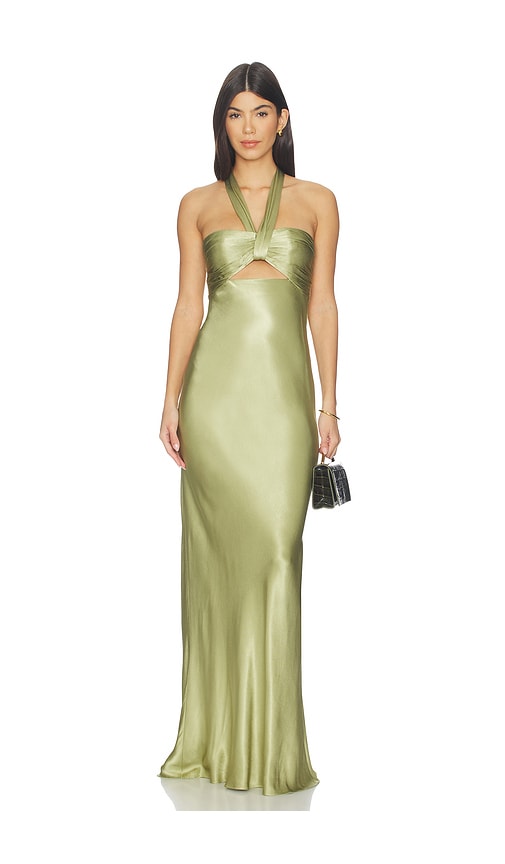 La Lune Ruched Halter Maxi Dress