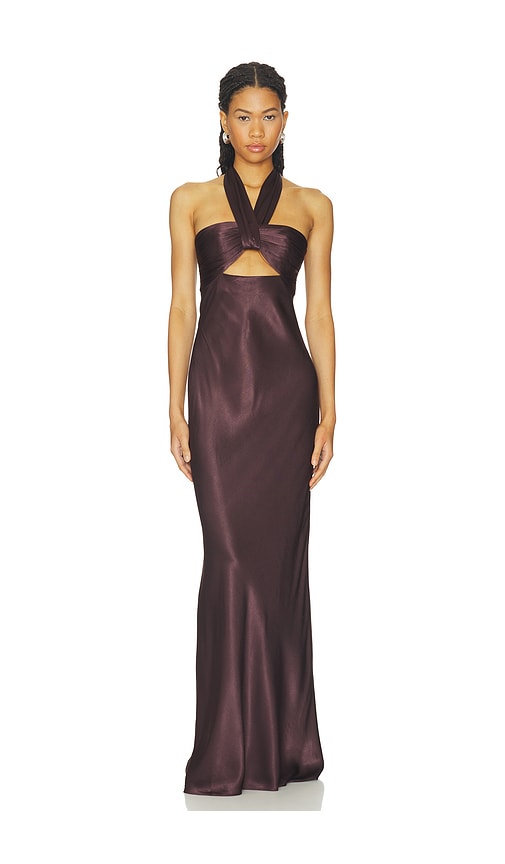 La Lune Ruched Halter Maxi Dress