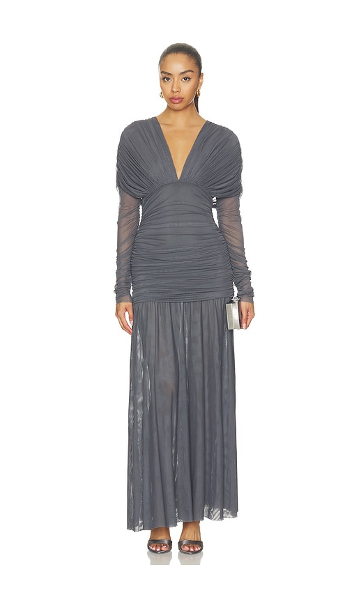 Mira Plunged Gathered Maxi Dress by Shona Joy in Shadow