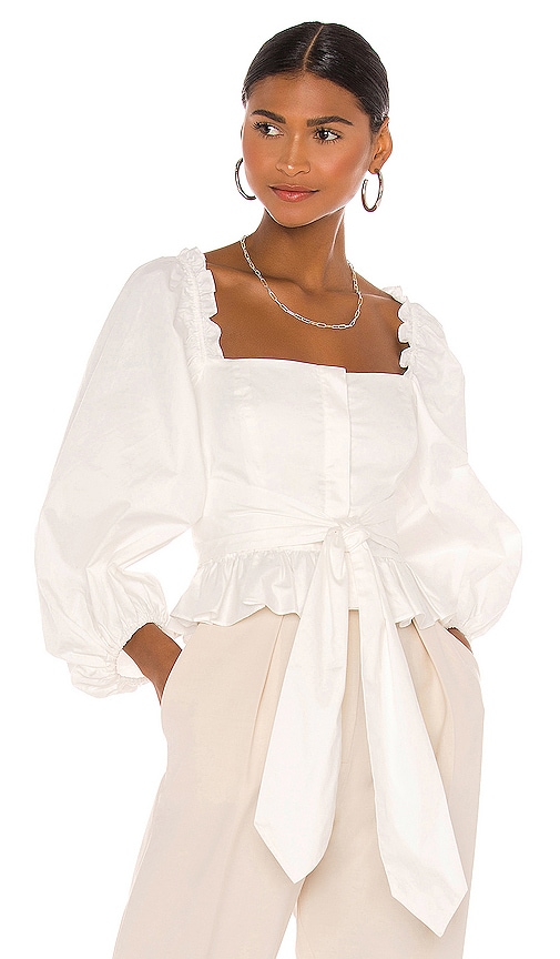 Shona Joy Caterina Cropped Balloon Sleeve Blouse in White
