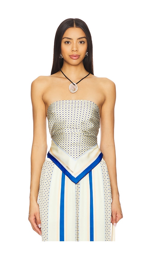Tyler Silk Scarf Top in Blue,Ivory.