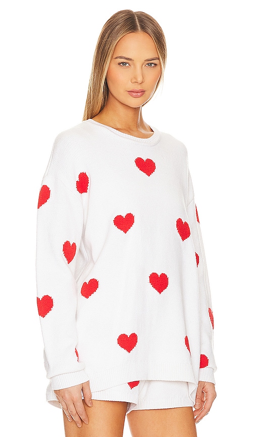 Shop Show Me Your Mumu Go To Sweater In Tossed Heart Knit Red