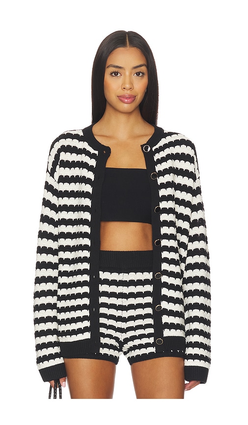 Show Me Your Mumu Inez Cardigan Black And White Stripe Knit In Black