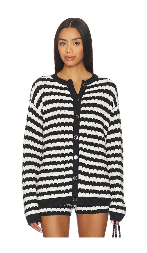 Show Me Your Mumu Inez Cardigan Black And White Stripe Knit In Black