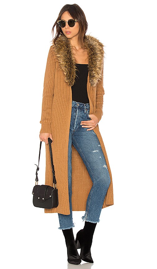 lombardi faux fur long cardigan