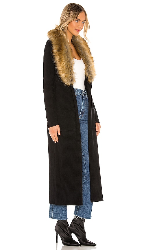 Shop Show Me Your Mumu Lombardi Long Cardigan With Faux Fur Trim In Black